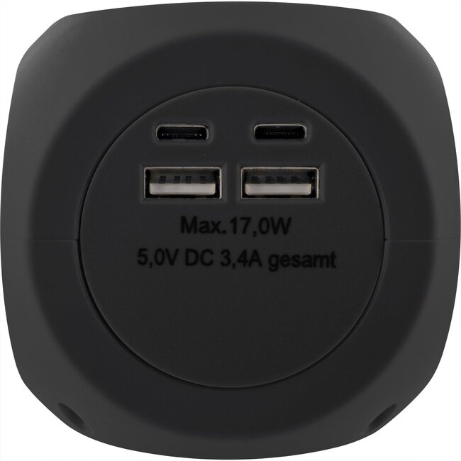 InLine stekkerdoos | 3 contacten | USB-A + USB-C | zwart | 2 meter