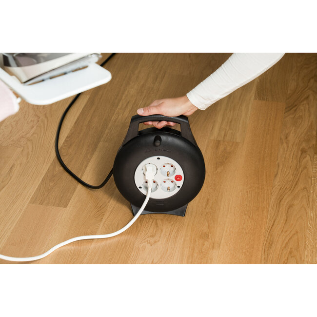 Brennenstuhl Vario Line mini-kabelhaspel | 4 contacten | zwart/grijs | 10 meter