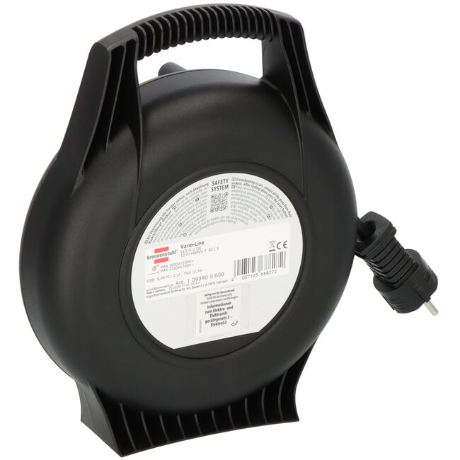 Brennenstuhl Vario-Line kabel box | 3 contacten + 2x USB-A | zwart | 10 meter