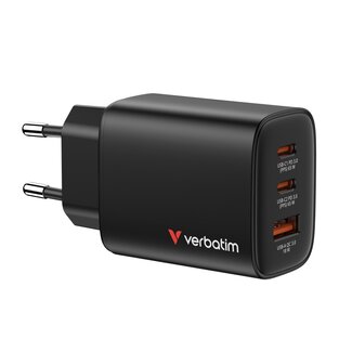 Verbatim Verbatim USB lader | 2x USB-C PD en 1x USB-A QC | GaN | 65W | zwart