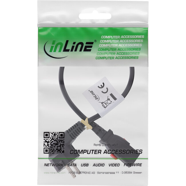 InLine® Netkabel, haaks aardingscontact naar C13 vergrendelbaar, 0,5m