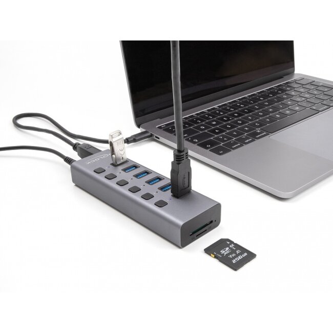 Delock External USB 5 Gbps 6 port Hub with Switch and SD / Micro SD slot