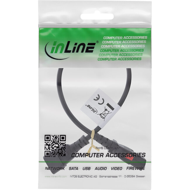 InLine® IEC-verlengkabel, C13 vergrendelbaar naar C14, zwart, 0,5m