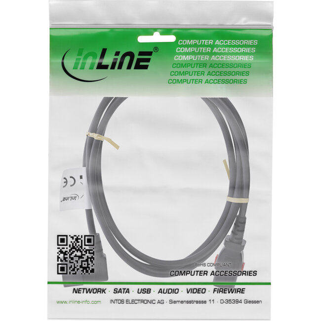 InLine® IEC-verlengkabel, C13 vergrendelbaar naar C14 schuin, zwart, 0,5m
