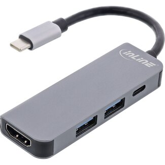 InLine InLine USB-C naar HDMI 4K 30Hz, USB-A en USB-C PD 87W adapter | aluminium | 0,15 meter