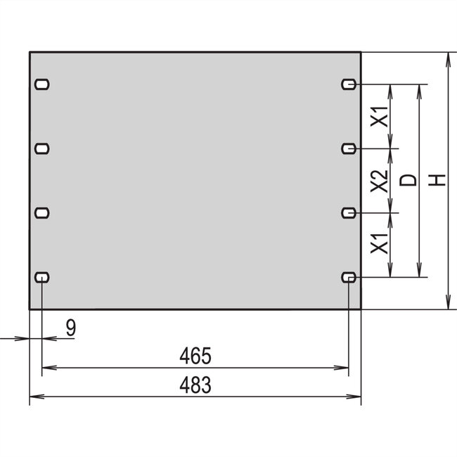 SCHROFF 19" voorpaneel, 6 HE, 3 mm, Al, RAL 7021