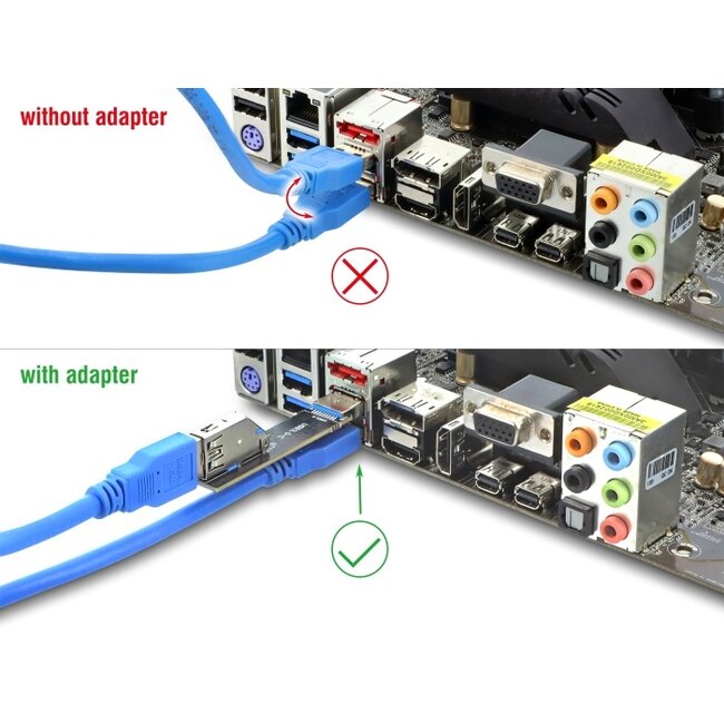 Delock USB 10 Gbps Adapter USB Type-A female to male rotated 90° upwards