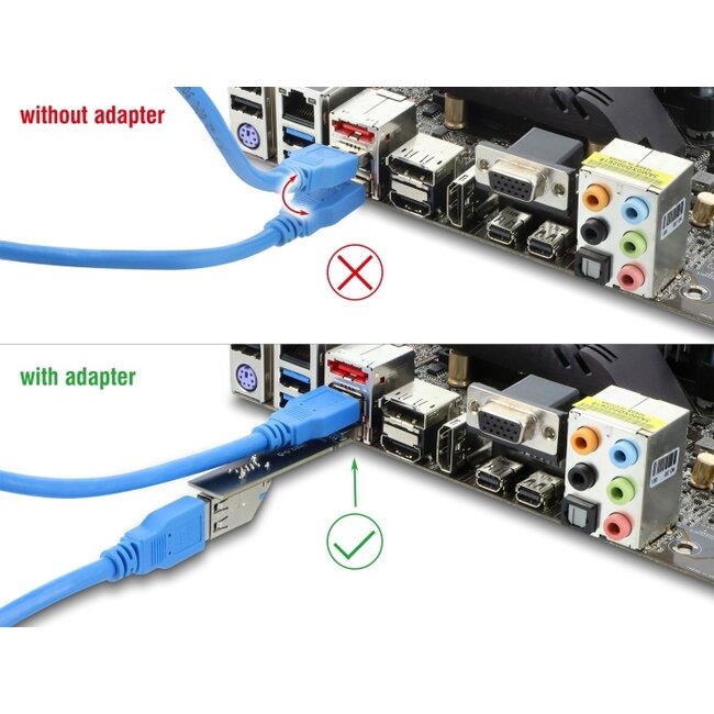 Delock USB 10 Gbps Adapter USB Type-A female to male rotated 90° downwards