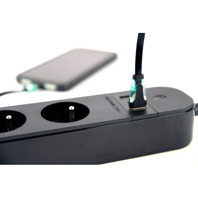 Slimme 4-voudige stekkerdoos met USB laadpoorten, Frans