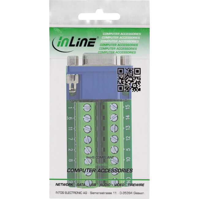 InLine® klemmenblok, VGA (HD15), bus, 2-rij, schroefaansluiting