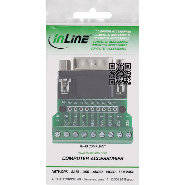 InLine® klemmenblok D-Sub 9-plug, schroefaansluiting, schroefzekering