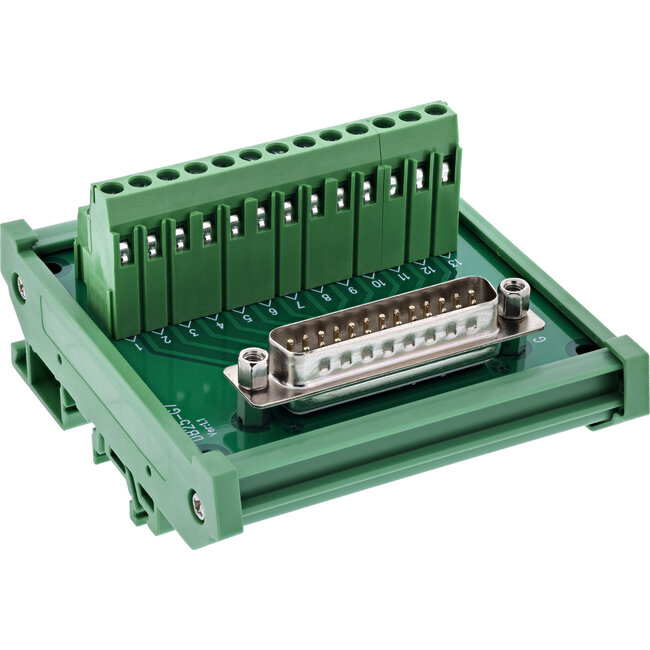 InLine® D-Sub 25 klemmenblok, stekker, schroefklem, DIN-rail, genummerd