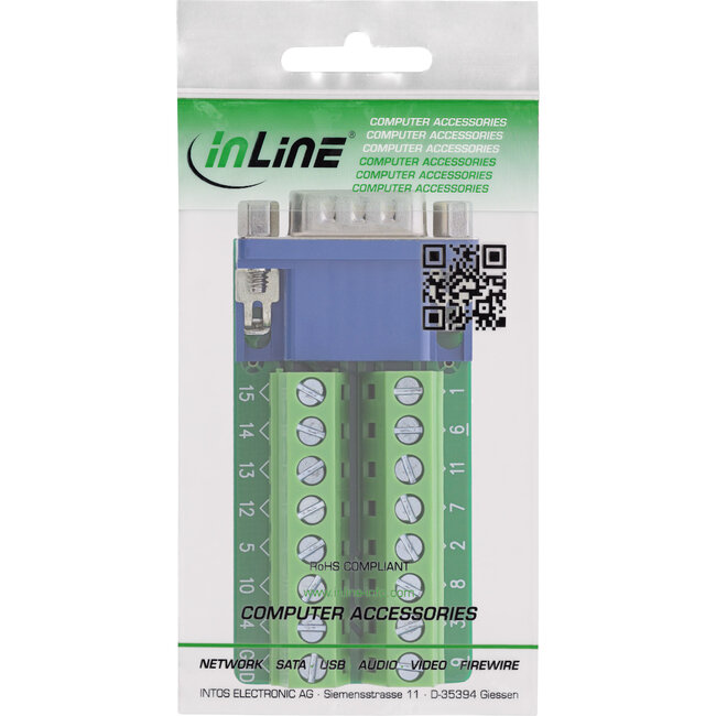 InLine® aansluitblok, VGA (HD15), stekker, 2-rij, schroefaansluiting