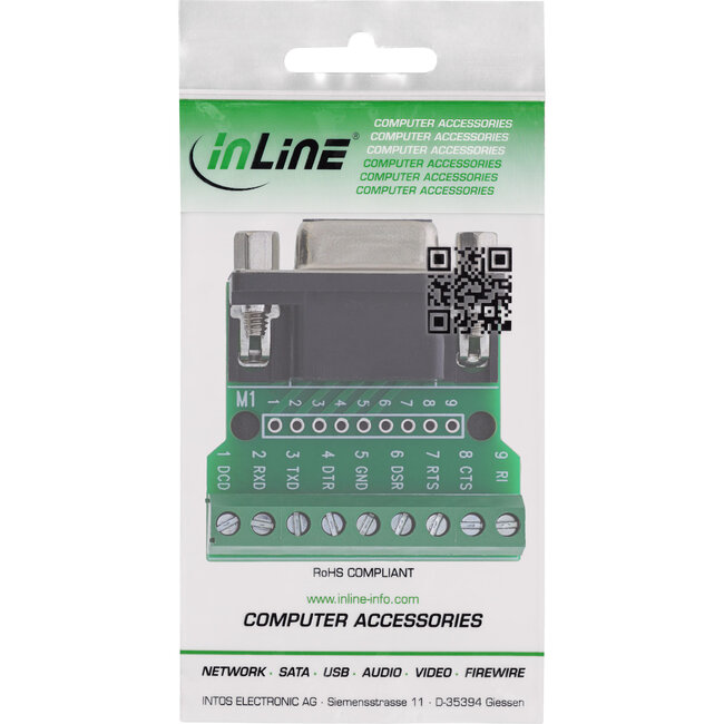 InLine® klemmenblok D-Sub 9 aansluiting, schroefklem, schroefzekering