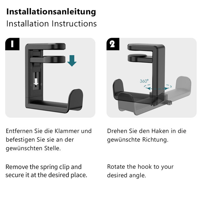My Wall bureauklem voor hoofdtelefoons en headsets | zwart
