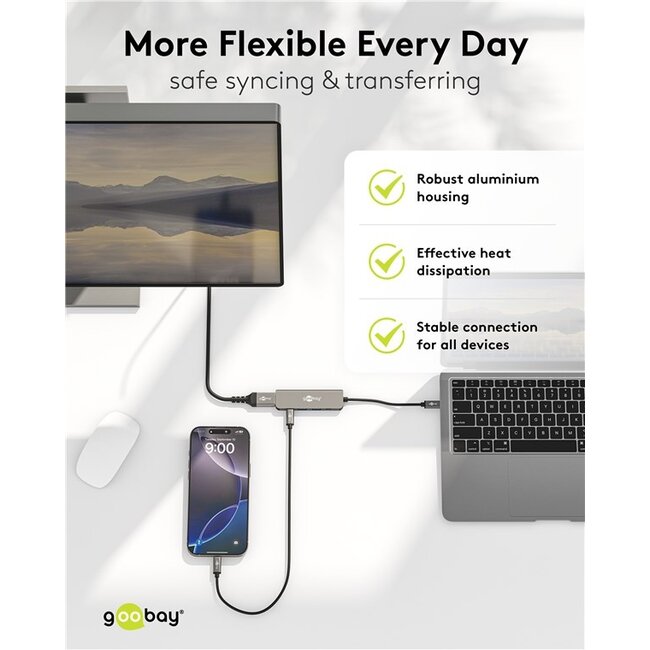 Goobay USB hub (USB-C) | 2x USB-A + 2x USB-C (1x PD 100W) | USB2.0/3.0 | aluminium | 0,10 meter