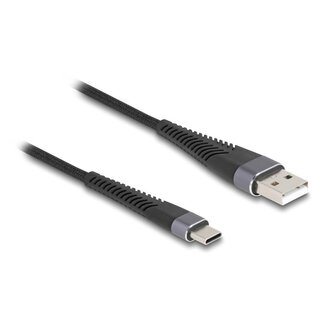 DeLOCK USB-C - USB-A kabel | buigbescherming | USB2.0 | QC 18W | metaal/nylon | zwart | 3 meter