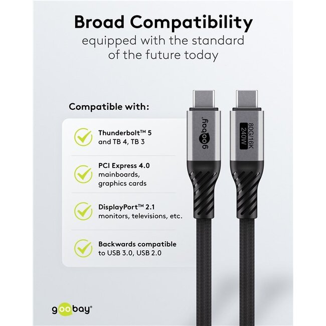 Goobay USB-C kabel | USB4 v2.0 80 Gbps | PD 240W | 16K 60Hz | nylon | 1,5 meter