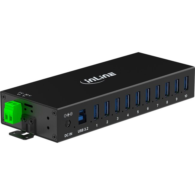InLine industriële USB hub | 10x USB-A | USB3.0 5 Gbps | 60W voeding