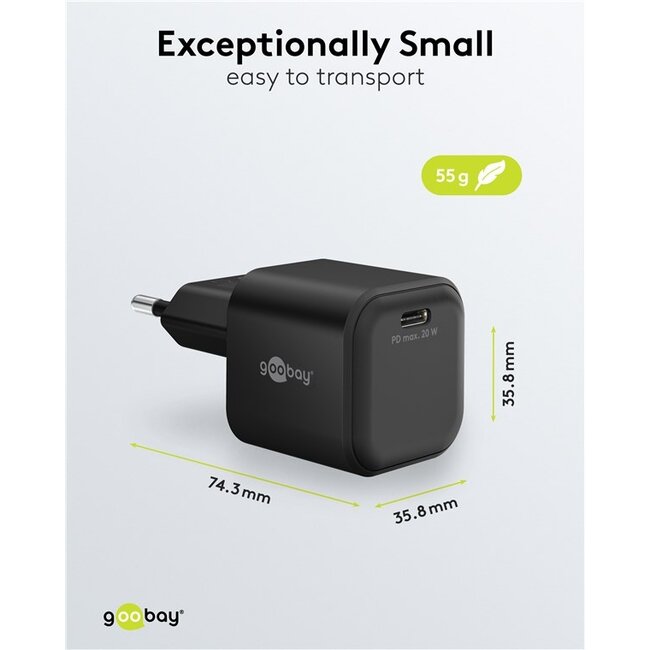 Goobay USB lader | USB-C PD | GaN | 20W | zwart