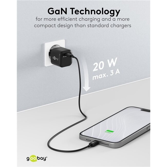 Goobay USB lader | USB-C PD | GaN | 20W | zwart