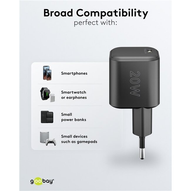 Goobay USB lader | USB-C PD | GaN | 20W | zwart