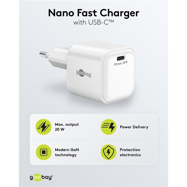 Goobay USB lader | USB-C PD | GaN | 20W | wit