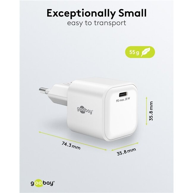 Goobay USB lader | USB-C PD | GaN | 20W | wit