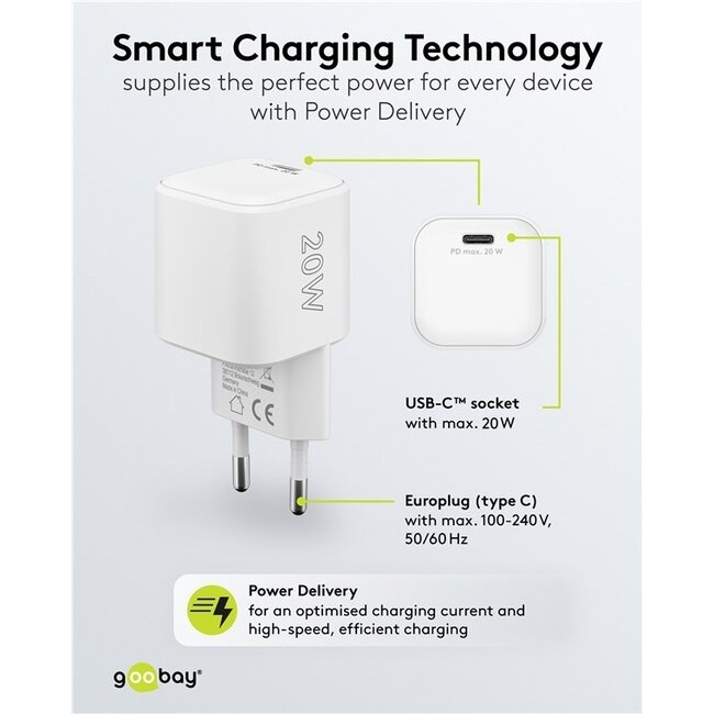 Goobay USB lader | USB-C PD | GaN | 20W | wit