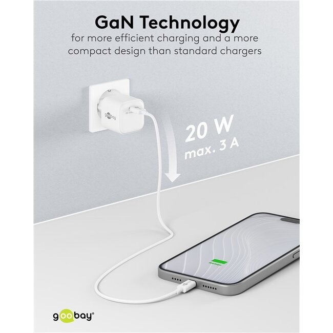 Goobay USB lader | USB-C PD | GaN | 20W | wit
