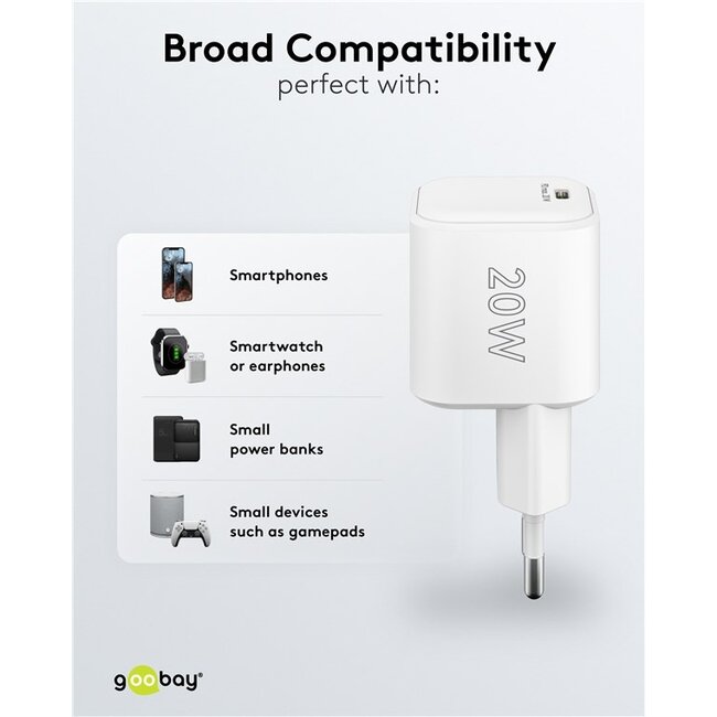 Goobay USB lader | USB-C PD | GaN | 20W | wit