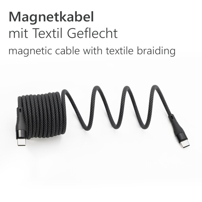 USB-C magnetische kabel | USB2.0 | PD 100W | nylon | 2 meter