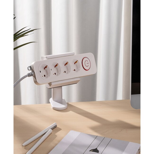 MaxTrack stekkerdoos bureaubevestiging | draaibaar | veerklem | bureaublad tot 40mm | wit