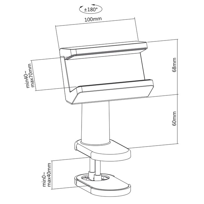 MaxTrack stekkerdoos bureaubevestiging | draaibaar | veerklem | bureaublad tot 40mm | wit