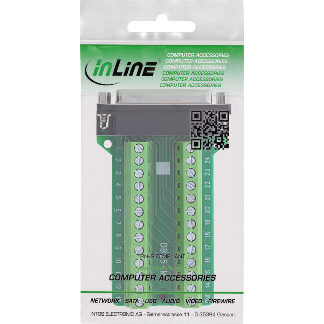 InLine® D-Sub 25 aansluitblok, contactdoos, 2-rij, schroefaansluiting