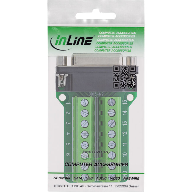 InLine® D-Sub 15 aansluitblok, bus, 2-rij, schroefaansluiting