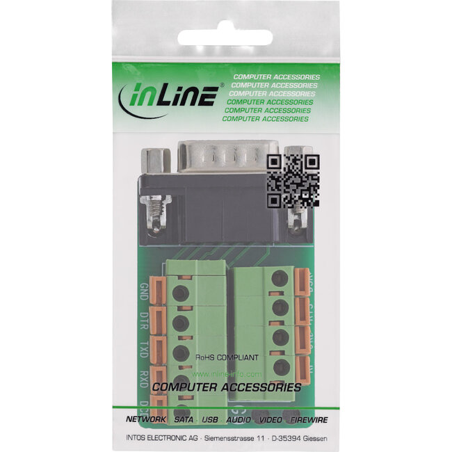 InLine® klemmenblok D-Sub 9 stekker, veerklem, schroefvergrendeling