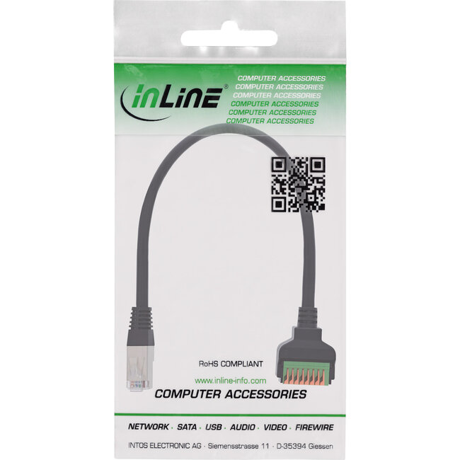 InLine® RJ45-plug naar insteekklem, 8-pins, Cat.5e, 15 cm kabel