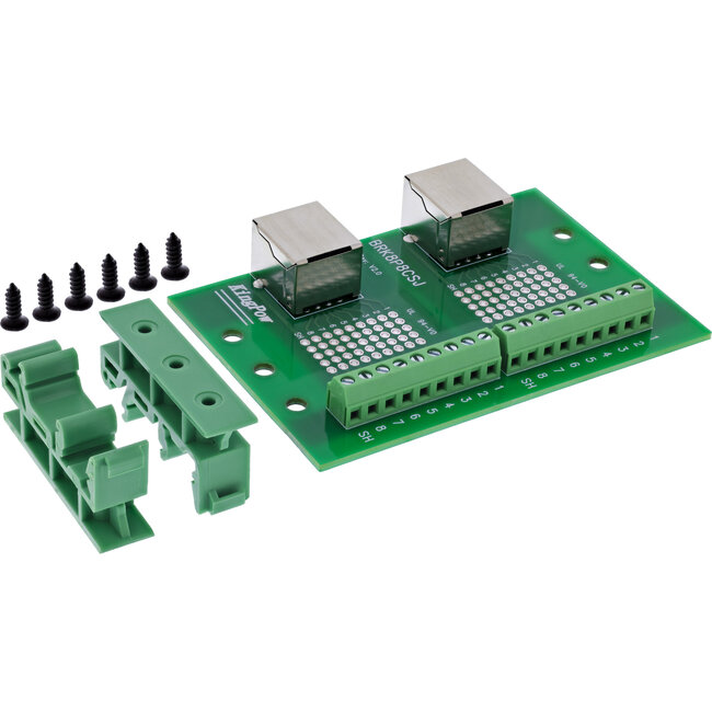 InLine® klemmenblok, 2x RJ45 aansluiting, recht, voor DIN-rail