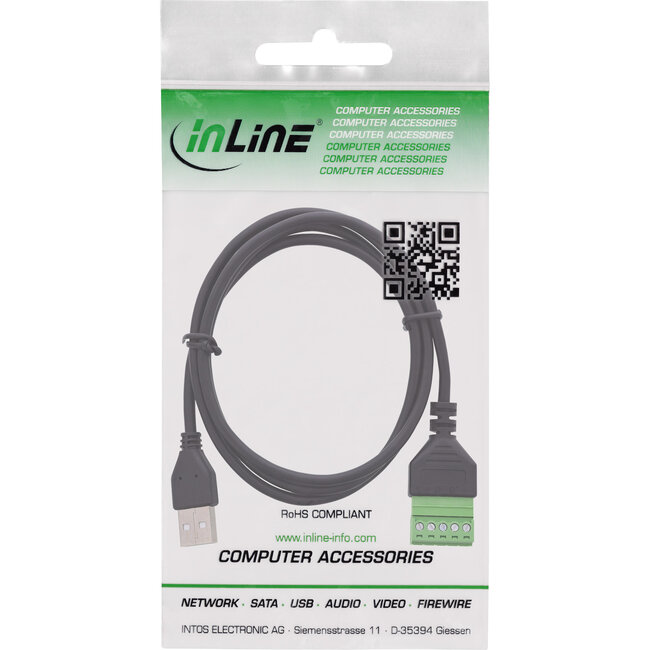 InLine® USB-A stekker naar aansluitblok, 5-pins, met kabel