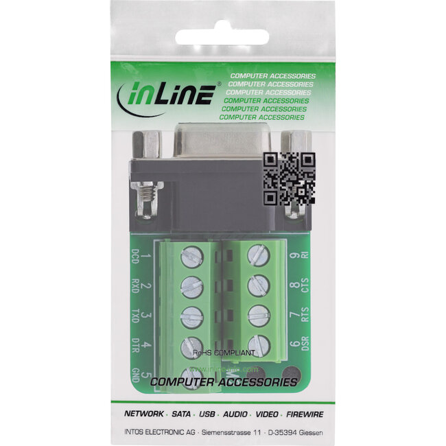 InLine® aansluitblok D-Sub 9 bus, 2-rij, schroefaansluiting, schroefzekering