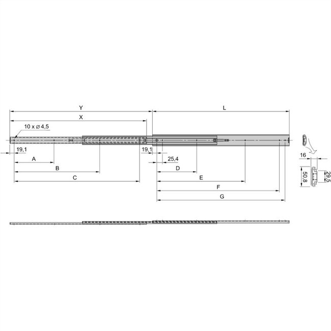 Telescopische geleider SCHROFF Universeel, 2 HE, 2 HE 508L