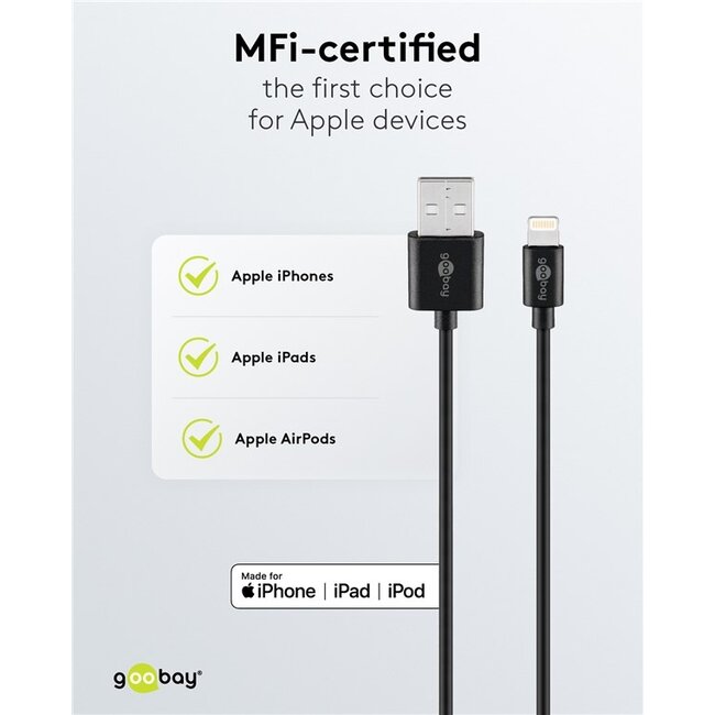 Goobay Lightning USB Charging and Sync Cable, 1 m, black