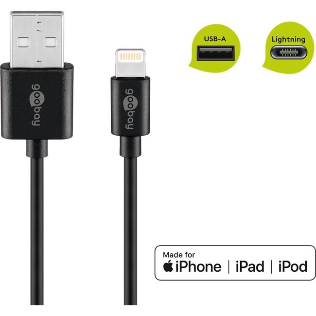 Goobay Lightning USB Charging and Sync Cable, 2 m, black