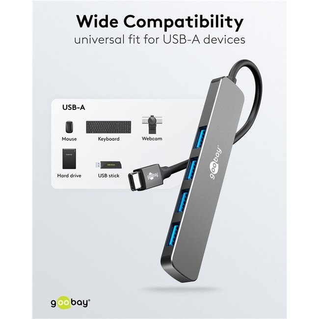 Goobay USB hub (USB-C) | 4x USB-A | USB3.0 5 Gbps | aluminium | 0,10 meter
