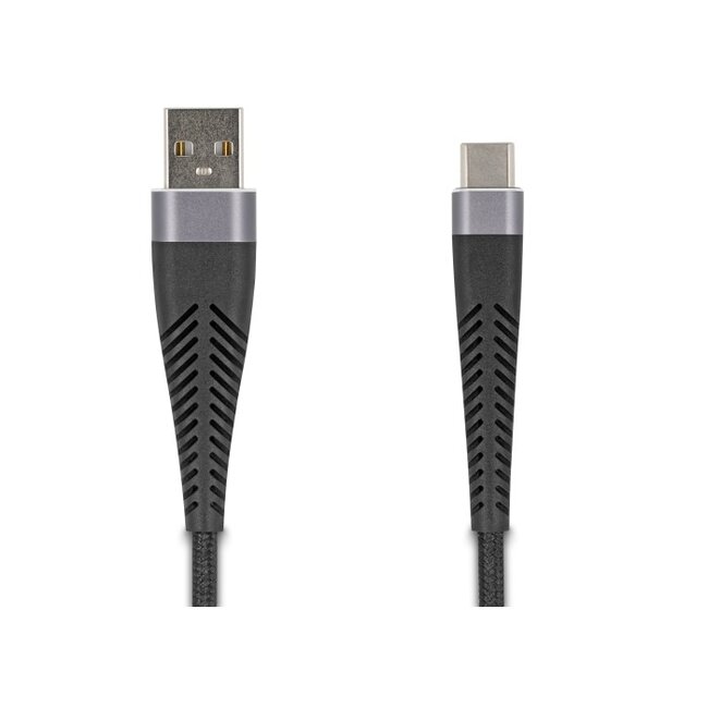 USB-C - USB-A kabel | buigbescherming | USB2.0 | QC 18W | metaal/nylon | zwart | 1 meter