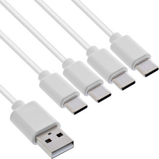 InLine® InLine® USB 4in1 Y-oplaadkabel, 1x USB-A-stekker naar 4x USB-C-stekker, wit 2m