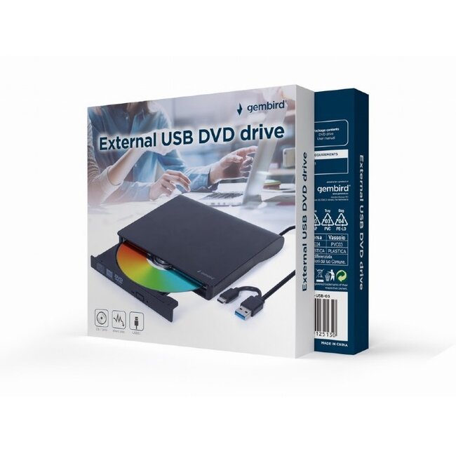 Gembird externe CD/DVD speler/brander | USB-A/USB-C | zwart