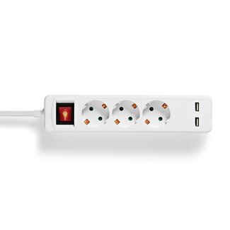 Nedis Nedis stekkerdoos | 3 contacten | 2x USB-A | schakelaar | 1,5 meter