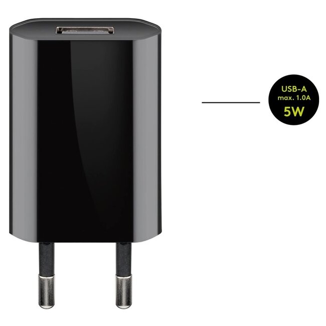 Goobay platte USB lader | incl. Micro USB kabel | 5W | zwart | 1 meter